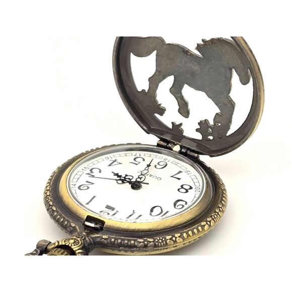 Galloping Horse Pocket Watch - Western Style, Equestrian Vintage Bronze Pendant - Picture 4 of 11
